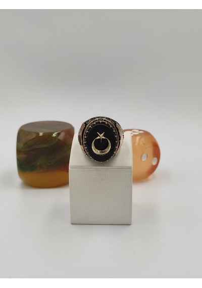 Onıks Taşlı Ayyıldız 925 Ayar 24 Mm 20,80 Gr. Erkek Yüzüğü Gümüş