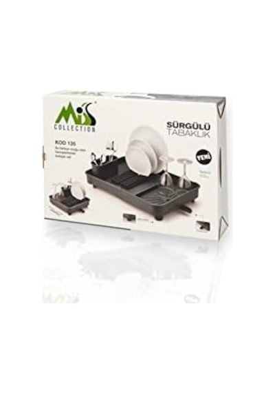 Miss Collection Açılır Kapanır Bulaşıklık Tabaklık, Su Tahliye Oluklu Ve Çatal Bıçak Kurutmalıklı-modern Tasarım Plastik Gri