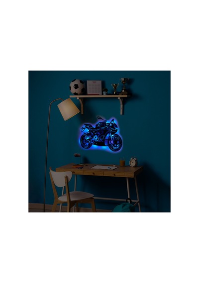 Led Işıklı Motor Dekoratif Tablo Duvar Dekorlu Gece Lambası Mavi - 743250974 Mavi