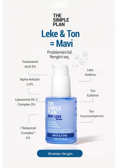 The Simple Plan Spot Less Leke & Ton Eşitleme Bakım Seti - Serum + Tonik + Temizleyici Çanta Hediyeli 3'lü