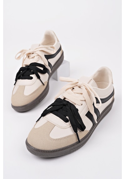 Muggo Retro Çift Bağcıklı Günlük Kadın Sneaker Spor Ayakkabı - Bej