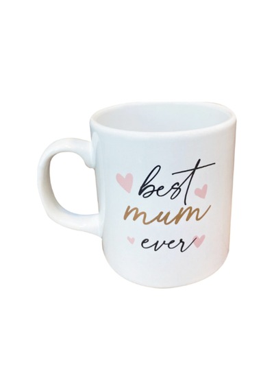 Best Mum Ever Mottolu Yaldız Baskılı Porselen Kupa Beyaz