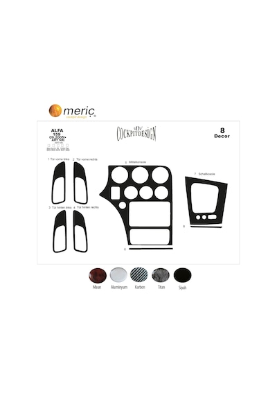 Meriç® Alfa 159 Ön Torpido Kaplama 8 Parça 2005-› (530155862)