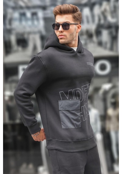 Madmext Siyah Baskılı Kapüşonlu Sweatshirt 6148-siyah Siyah