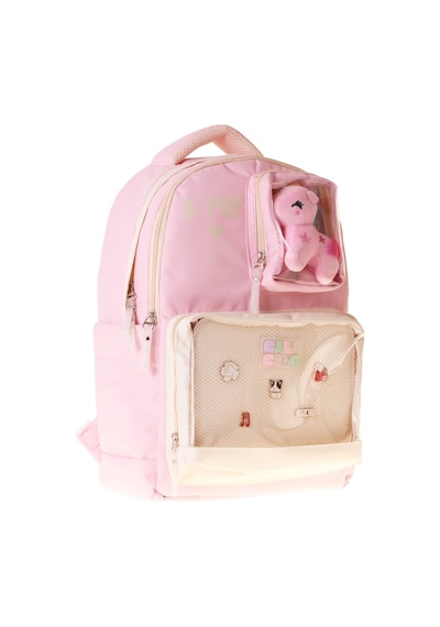 Calacilo Dört Bölmeli Peluşlu K-pop Pink Pembe Peluş Aksesuarlı Pembe Kız Çocuk İlkokul Sırt Çantası - C4107