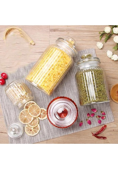3 Lü Lüks Cam Kavanoz Saklama Kabı