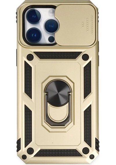 Newface Apple İphone 14 Pro Max Kılıf Pars Lens Yüzüklü Silikon - Gold