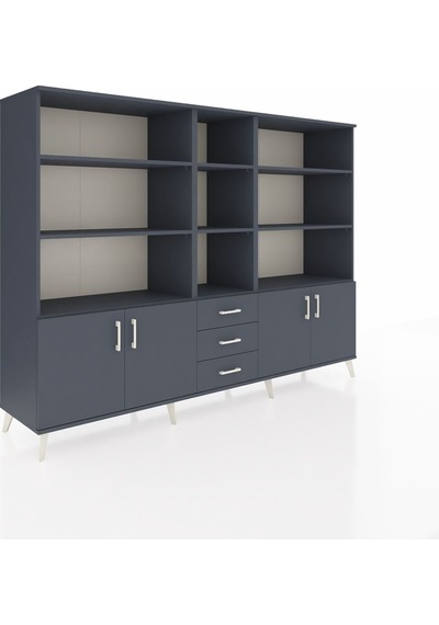 Hyperion Dolap 11 Raflı 3 Çekmeceli 4 Kapaklı 220x44x163 Antrasit Antrasit-antrasit