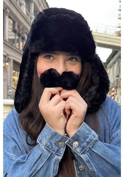 Mollycrush Genç Siyah Peluş Ponponlu Pilot Şapka Uniseks Kışlık Ushanka Tarzı Siyah