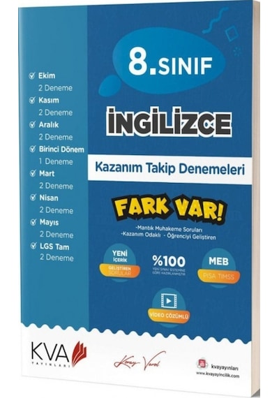 8. Sınıf İngilizce Kazanım Takip Denemeleri -  KVA Yayınları