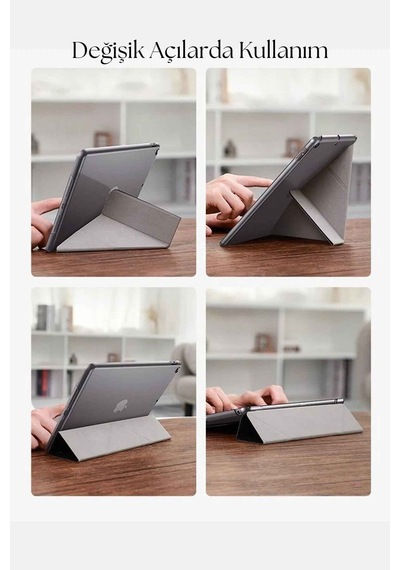 Apple Uyumlu iPad 11 Nesil İnç Kalem Bölmeli Standlı Fuchsia Tri Folding Tablet Kılıfı Diğer