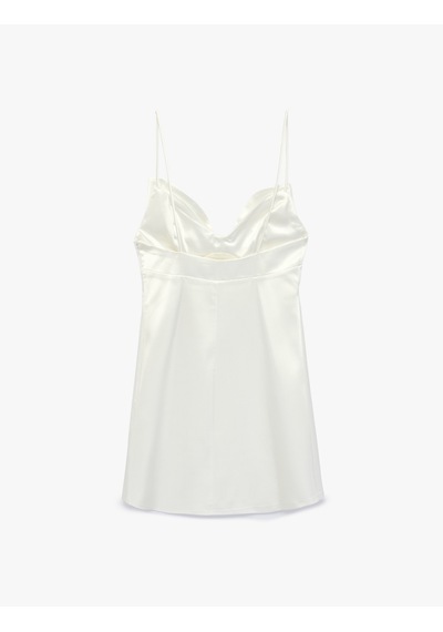 Koton Askılı Kalp Yaka Kolsuz Saten Mini Bridal Elbise Ekru 6sak80047fw