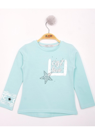 Toontoy Kids Toontoy Kız Çocuk Yıldızlı Chic Baskılı T-shirt Mint Yeşili
