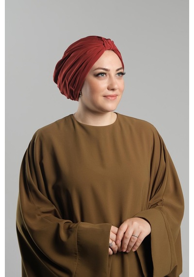 Hürrem Bone Kiremit Pratik Hazır Geçmeli Tesettür Bone Sandy Pileli Salaş 2121 05 Kiremit