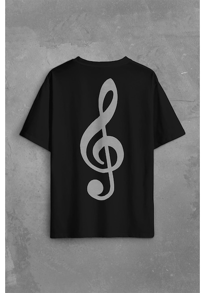 Sol Anahtarı Müzik Nota Es Gitar Saz Bağlama Sırt Ön Baskılı Oversize Tişört Unisex T-shirt 001