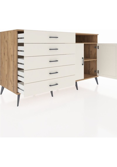 Kronos Konsol 2 Raflı 5 Çekmeceli 2 Kapaklı 176x59x99 Çam-aytaşı Çam-aytaşı