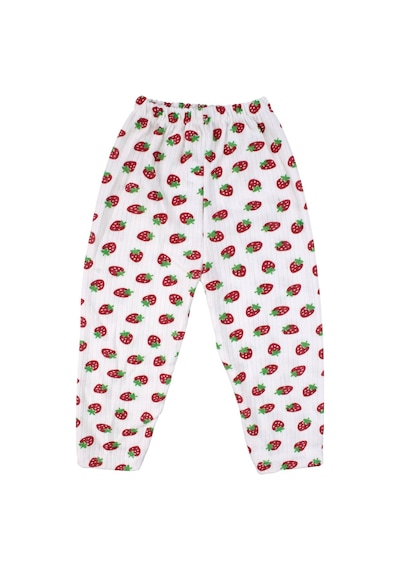 Bebegen Kız Çocuk Ekru Kırmızı Çilek Baskılı Çıtçıtlı Pijama Takımı Çok Renkli