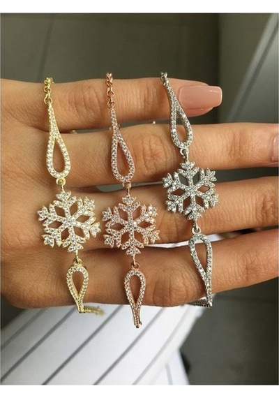 Çekirdekjewelry 925 Ayar Gümüş Kar Tanesi Taşlı Bileklik - Altın - Standart Altın