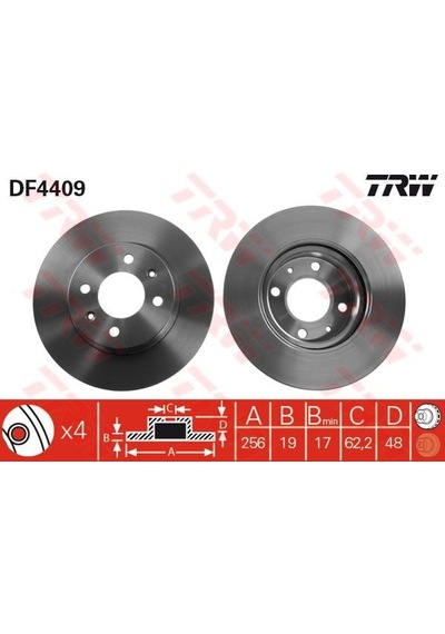 TRW DF4409 FREN DİSKİ ÖN GETZ 02- DIZEL HAVALI 256mm