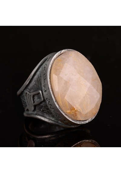 Gerçek Doğal Rutile Kuvars Taşlı Yüzük, 925 Ayar Gümüş Yüzük, Mevlevi Sufi Yüzüğü Gümüş