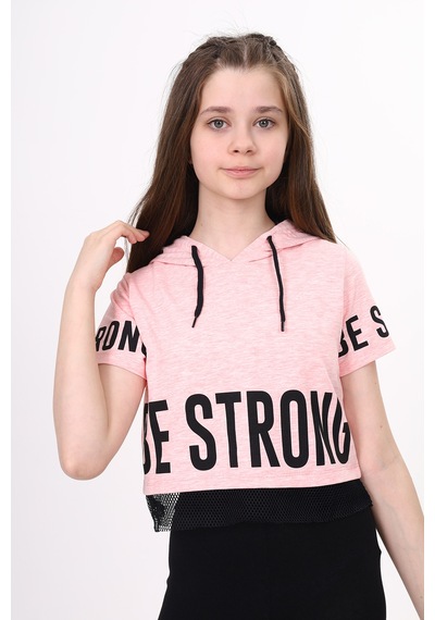 Toontoy Kids Toontoy Kız Çocuk Be Strong Baskılı Kapüşonlu Tişört Pembe Melanj