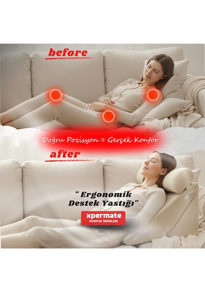Ergonomik Destek Yastığı Baş, Sırt, Bel Ve Bacak Desteği Bej