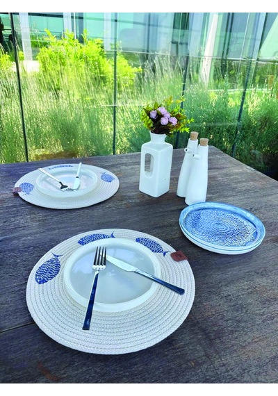 2'li Set Balıklar İşlemeli Amerikan Servis-leke Tutmaz Natural 33 Cm Beyaz