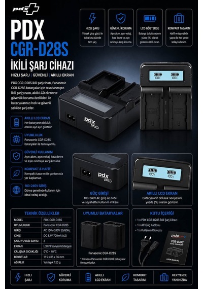 Pdx Panasonic Cgr-d28s İkili Şarj Cihazı Panasonic Uyumlu