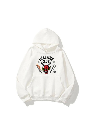 Tarzsokak Unisex Hell Fire Club Sweatshirt Hoodie Beyaz