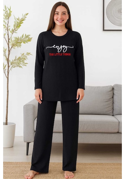 Tenra Kadın Pijama Takımı %100 Pamuk Siyah