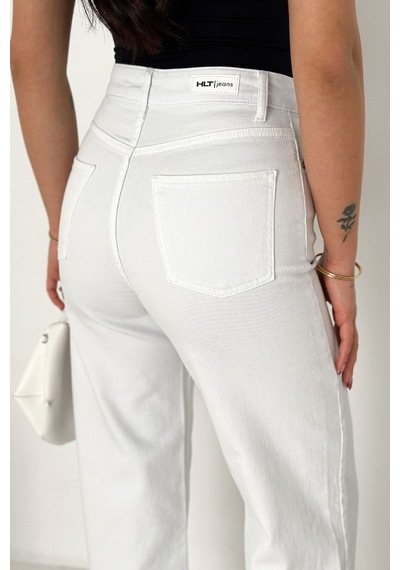 HLT Jeans Kadın Beyaz Yıkamalı Wide Leg Yüksek Bel Likralı Jean Kot Pantolon Jessica-2040