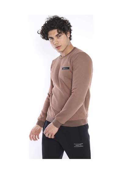 Escetic Erkek Spor Sütlü Kahve Kışlık Sweatshirt Takım, 3 İplik (İçi Şard Sütlü Kahverengi