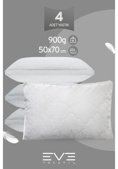 4 Adet Klimax Beyaz Serisi Kılıflı Fermuarlı Klimali Antialerjik Silikon Nano Elyaf Yastık 50x70cm Beyaz