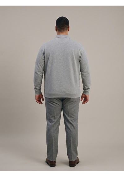Maccali Erkek Gri Melanj Büyük Beden Polo Yaka Battal Sweatshirt