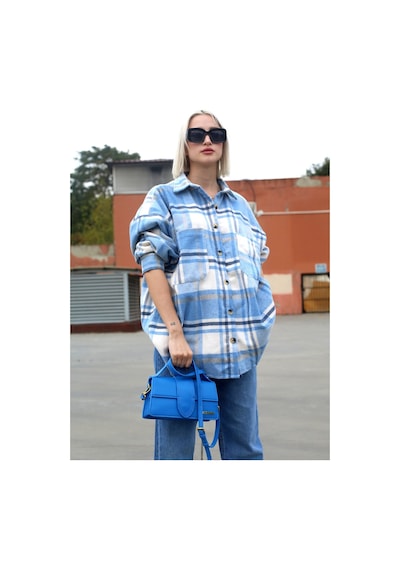 Madmext Mavi Oversize Kadın Oduncu Gömlek Mg1589