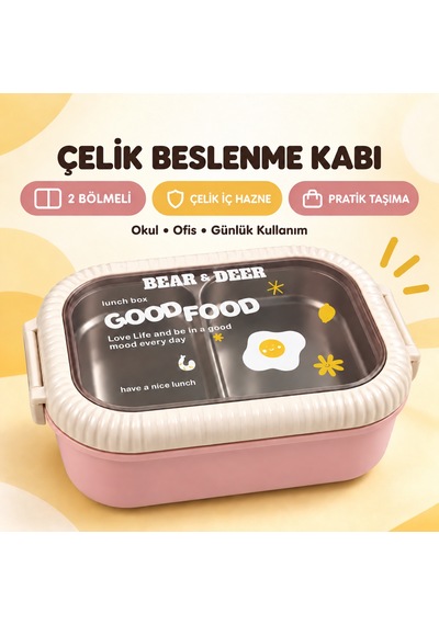 B&d Tek Katlı İki Bölmeli Çelik Beslenme Kabı Pembe
