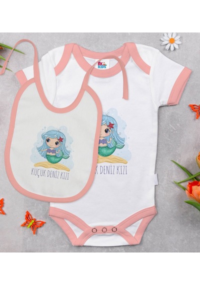 Bk Kids Küçük Deniz Kızı Tasarımlı Pembe Bebek Body Zıbın Ve Mama Çok Renkli