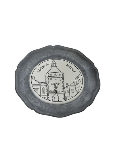 Vintage Zınn Çerçeveli Dekoratif Vöcklabruck Temalı Duvar Tabağı 10cm 001