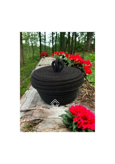Hasır Jüt Sepet Oval Kapaklı Organizer Düzenleyici 30x20x10 Cm Koyu Siyah Koyu Siyah