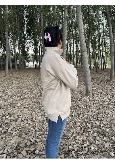 Fermuarlı Polo Yaka Kazak/ Sweatshirt Gri