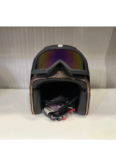 Kask Tex 701 Jyt Kahverengi Deri + Kask Maskeli