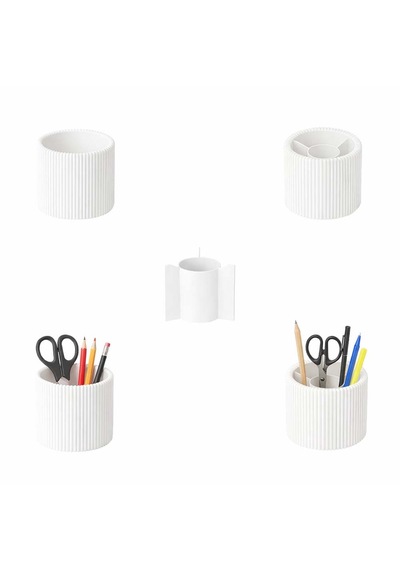 Özel 3d Baskı Ayrılabilir 4 Bölmeli Kalemlik Masa Vb. Kalemliği Çapı: 8,5 Cm X Yükseklik: 8 Cm Beyaz