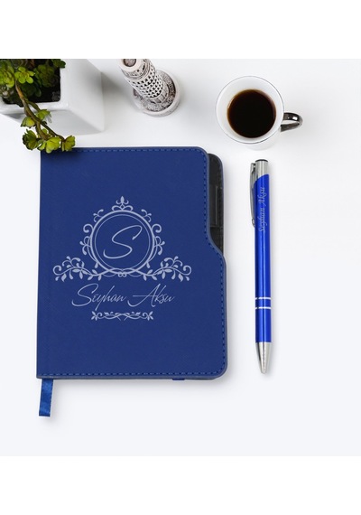 Kişiye Özel Isimli Lacivert Termo Deri Defter Kalem Seti-11