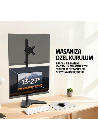 Ef73 Steel Design 2-8 Kg Çift Ekran Asansörlü 13-27 Monitör Standı