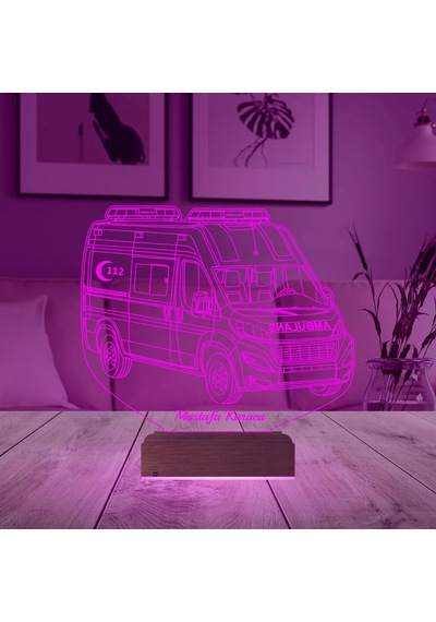 Luvivia Ambulans Paramedik Hediye Kişiye Özel 3d Lamba - Masa Gece Lambası Şeffaf