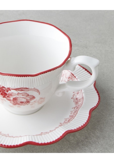 English Home Carmine Porselen 4 Parça 2 Kişilik Çay Fincanı Takımı 200 Ml Kırmızı - Beyaz