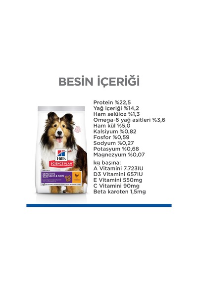 's Scıence Plan Hassas Deri & Mide Yetişkin Orta Irk Tavuklu Köpek Maması 14 Kg