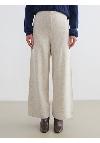 Lcw Modest Ekru Beli Lastikli Geniş Paça Kadın Triko Pantolon