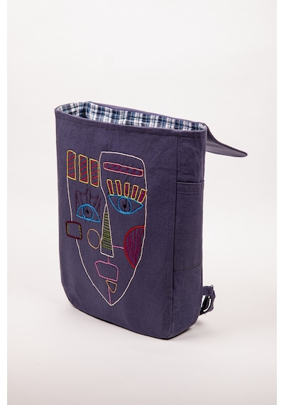 Fabric Craft Bag Sırt Çantası Pamuklu Nakışlı Figür Desen Mor