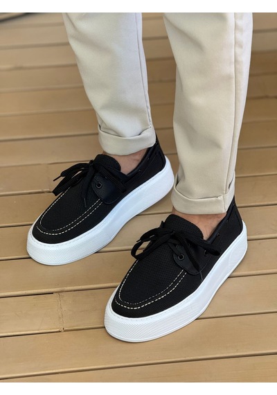 Roof Atelier Erkek Siyah Triko Kalın Taban Loafer Ayakkabı - 2602 - Triko Siyah